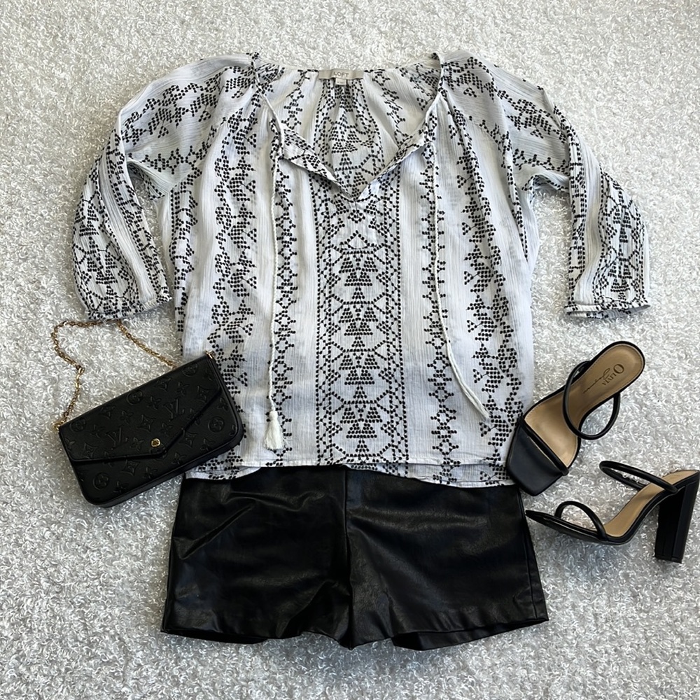 Ann Taylor loft embroidered tassel blouse